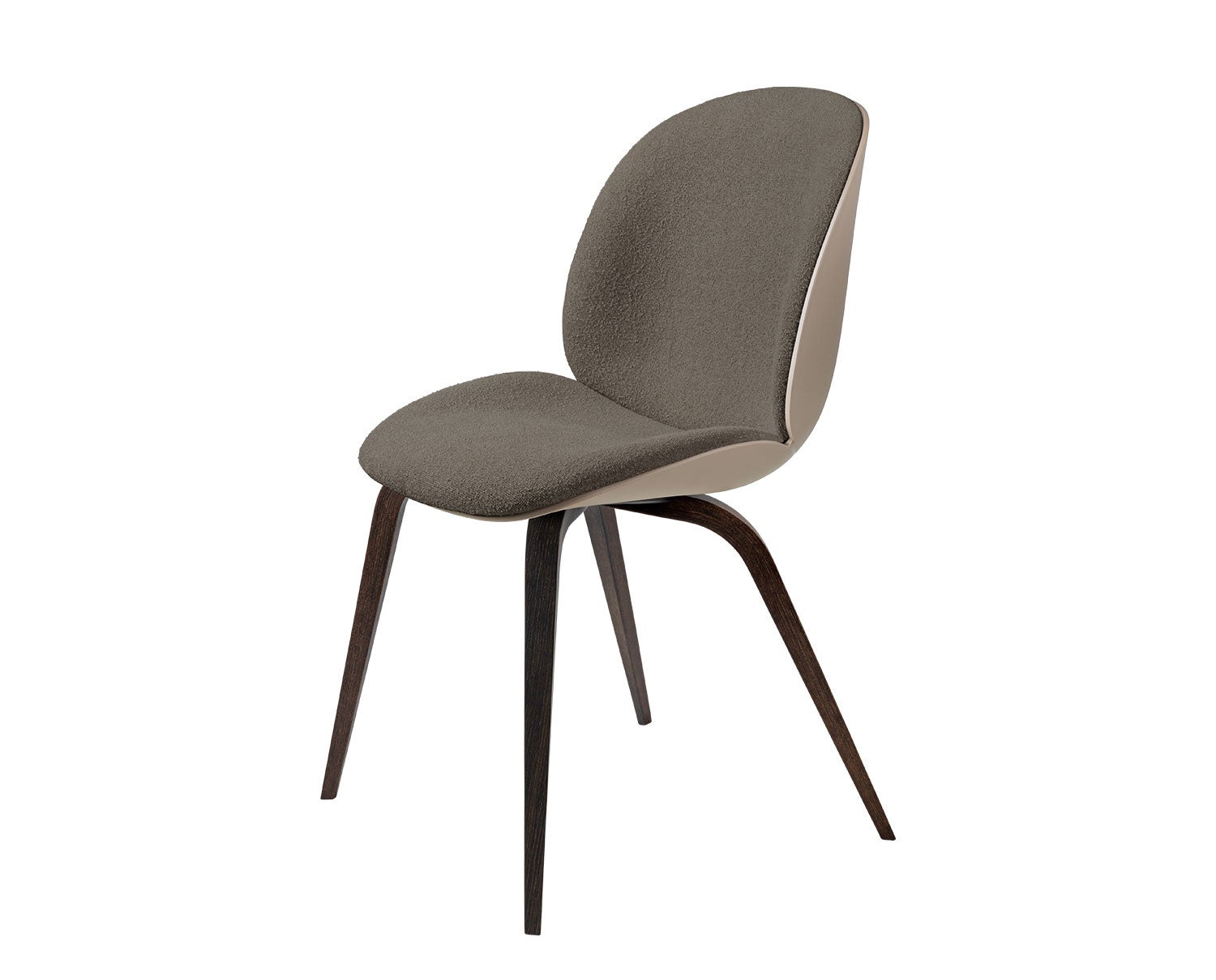 Beetle stol med träben, klädd framsida i plast New Beige med framsida i tyg Light Bouclé