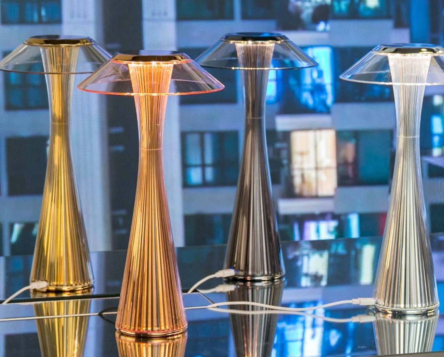 Space Lampor från Kartell, Titanium, Gold, Chrome, Copper