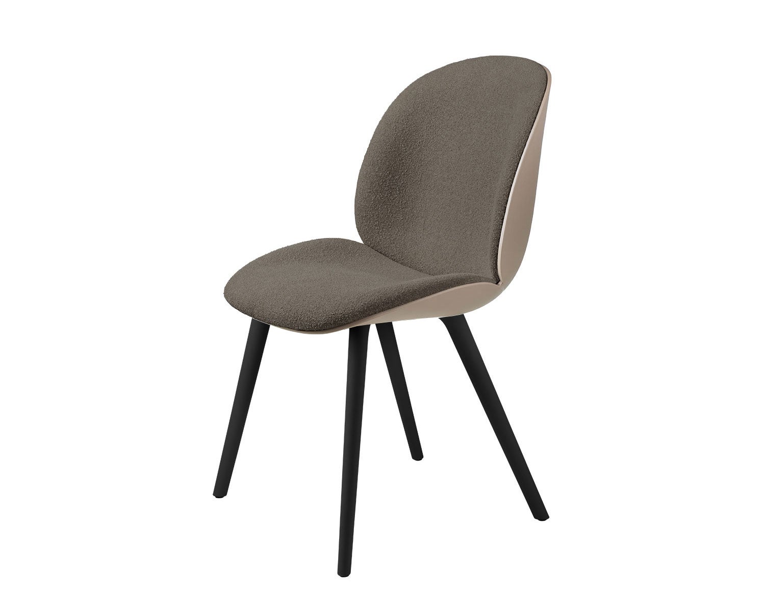 Beetle stol med svarta plastben, baksida i plast New Beige med framsida i tyg Light Bouclé