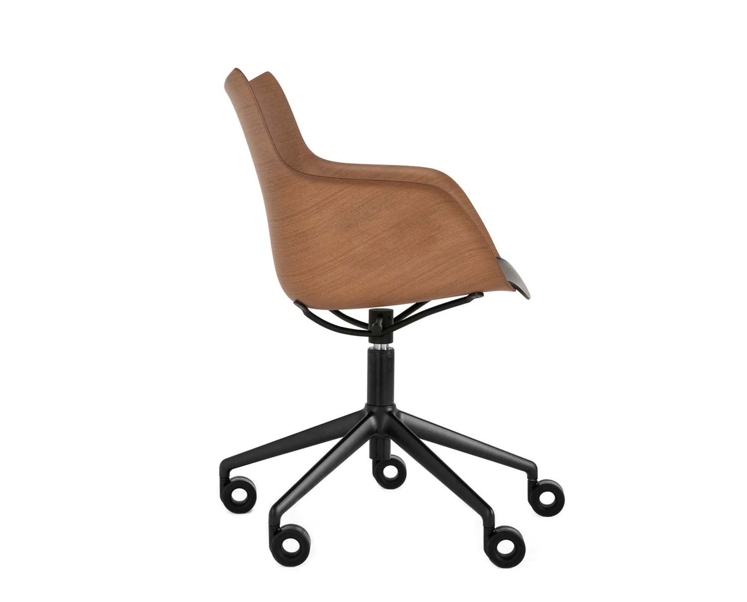 Q/WOOD Stol svarta hjul och dyna Dark Wood Black