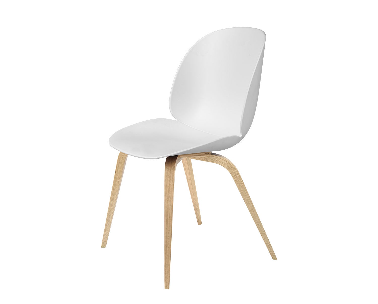 Beetle stol, träben i ek, sits i Pure White plast